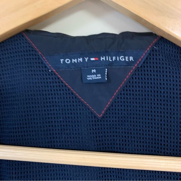TOMMY HILFIGER Men's Medium Full Zip Windbreaker Jacket Hooded Navy White Light - Picture 4 of 8